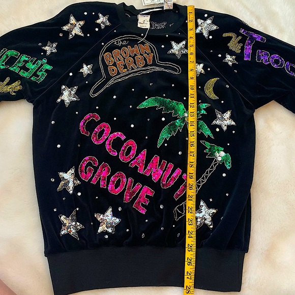 🆕 VINTAGE 80s BONNIE BOERER & CO VELVET SEQUIN HOLLYWOOD NIGHTCLUB SWEATSHIRT - Picture 15 of 16